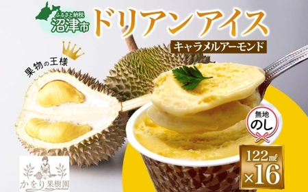 無地熨斗 ドリアン ココナッツ キャラメルアーモンド アイスクリーム 122ml 16個 濃厚 ココナッツミルク スイーツ お菓子 ソフトクリーム おやつ デザート ご当地アイスセット 詰め合わせ お取り寄せ ギフト お返し 送料無料 かをり果樹園 静岡県 沼津