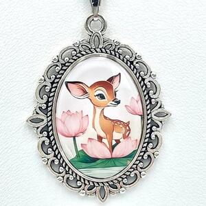 奈良の子鹿とハスのネックレス（ピンク）ジュエリー春日 6-288