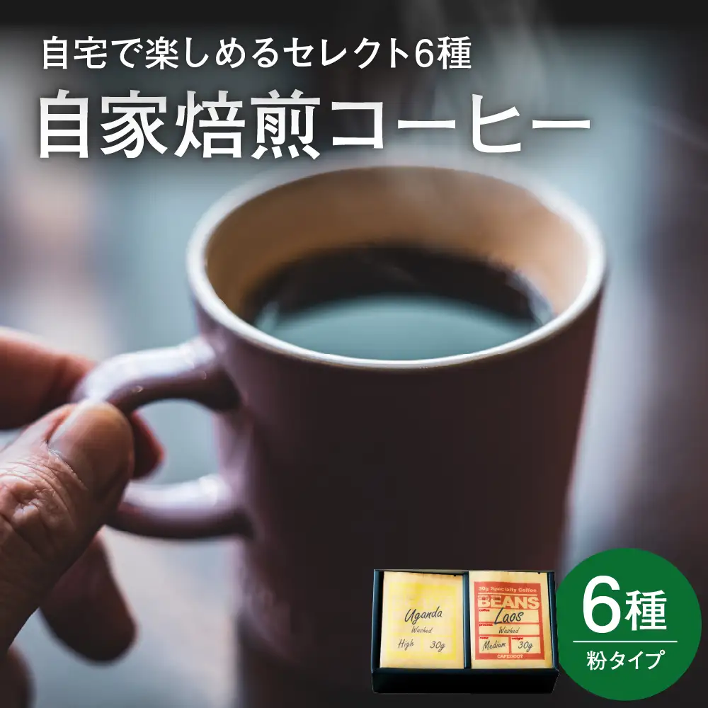 自宅で楽しめる セレクト 6種 自家焙煎 コーヒー 6袋 ( 1袋 30g ) 【粉タイプ】 自家焙煎珈琲 カフェグート
