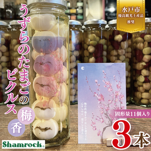 【水戸市有料観光土産品】Shamrock うずらのたまごのピクルス 梅香 3本（FE-10）
