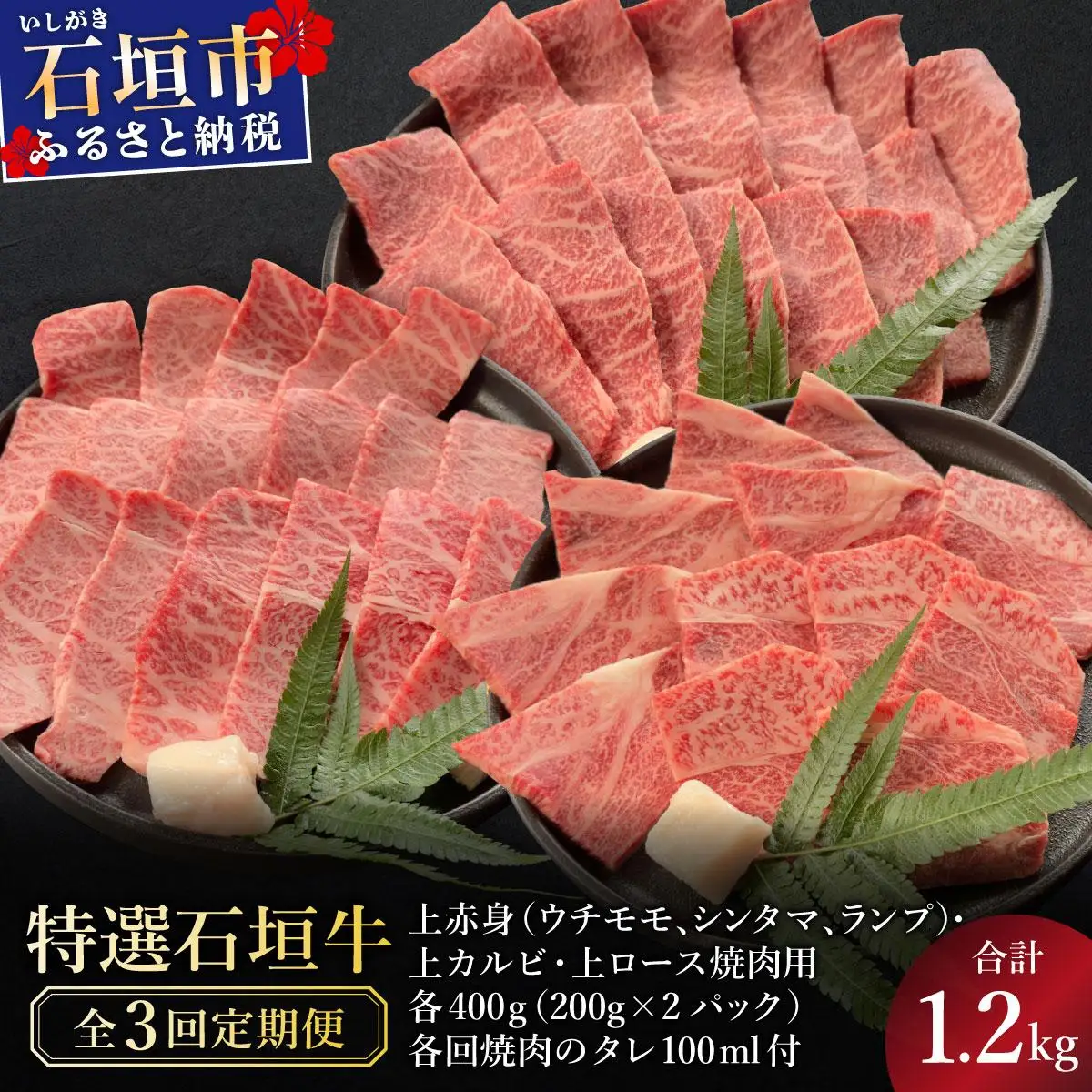石垣牛焼肉セット 焼肉タレ3本 定期便3回 合計1.2kg