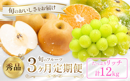 旬の フルーツ 定期便 3ヶ月連続 秀品 リッチ 計12㎏ 日本フルーツ株式会社《8月上旬-10月末頃出荷》熊本県 荒尾市 シャインマスカット おまかせ 梨 極早生みかん 果物 フルーツ スイーツ デザート ギフト ご贈答