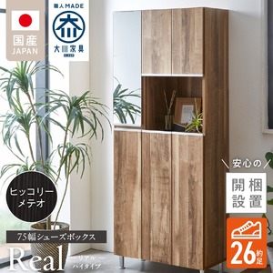 【開梱設置】シューズボックス 【リアル 75 HI】 ヒッコリーメテオ_開梱設置 シューズボックス リアル 75 HI 大川家具 ヒッコリーメテオ 靴箱 靴 収納 鏡 可動棚 お洒落 国内製造 福岡県 久留米市 送料無料 〔Qd061-03〕