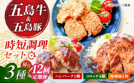 【12回定期便】五島肉のむらおか自家製セット（ハンバーグ2個・コロッケ4個・味噌豚2枚） 五島市/五島牛 肉のむらおか[PGP020]