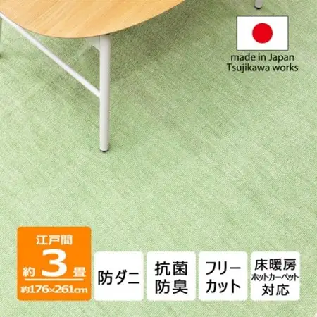 防ダニ カーペット 3畳 日本製 抗菌防臭 ノースポール 江戸間 176×261cm グリーン【1639053】