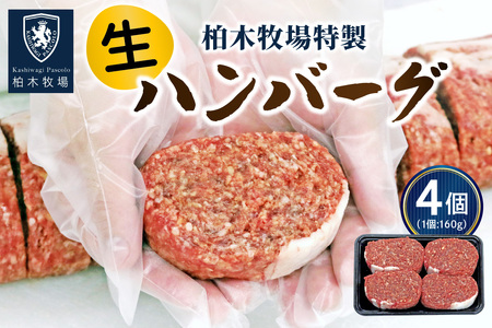 柏木牧場特製 生ハンバーグ 160g×4個 [国産牛100%] ジュワッと肉汁まで美味い！(冷蔵配送) [0354]