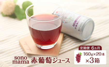 《 定期便 6ヵ月 》 赤葡萄ジュース「sonomama」（160g×20本）×3箱 ぶどう ブドウ ジュース ぶどうジュース 飲料