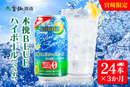 【3か月定期便】雲海酒造 宮崎限定 木挽BLUE ハイボール へべす 350ml×24本（木挽ブルー）_0087-025
