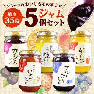 糖度35度 ジャム 5種セット 5種各1個 ブルーベリー イチゴ ニューサマー オレンジ カシス りんご フルーツ 贈答用 プレゼント 果実 高糖度 手作り 朝食 パン トースト ヨーグルト 贅沢 スイーツ デザート 三島市 静岡県