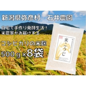 ＜乾燥米こうじ 500g×8袋＞弥彦村 石井農園 新潟県認証特別栽培米 コシヒカリ使用 | 米麹
