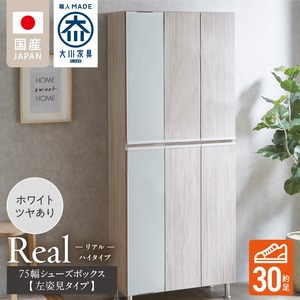 【開梱設置】シューズボックス 【リアル 75 HI板 左姿見】 ホワイト つや有_開梱設置 シューズボックス リアル 75 HI板 左姿見 大川家具 ホワイト つや有 靴箱 可動棚 お洒落 国内製造 お取り寄せ 福岡県 久留米市 送料無料 〔Qd065-01〕