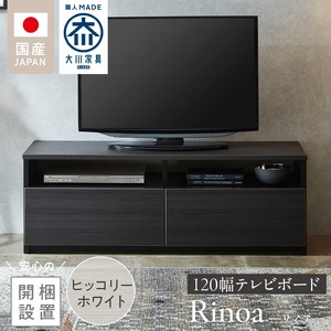 【開梱設置】テレビボード 【リノア 120】 ヒッコリーホワイト_開梱設置 テレビ ボード リノア 120 大川家具 ヒッコリーホワイト 引出し 取り出しやすい オープン スペース 背面吹き抜け ローボード 安定感 お洒落 国内製造 お取り寄せ 福岡県 久留米市 送料無料 〔Qd071-01〕