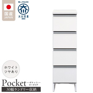ランドリー収納 【ポケット 30 LO】 ホワイト つや有_ランドリー収納 ポケット 30 LO 大川家具 ホワイト つや有 収納 完成品 お手入れ 簡単 機能性抜群 引出 スライドレール 洗濯物 洗面所 隙間収納 お洒落 日本製 お取り寄せ 福岡県 久留米市 送料無料 〔Qd083-01〕