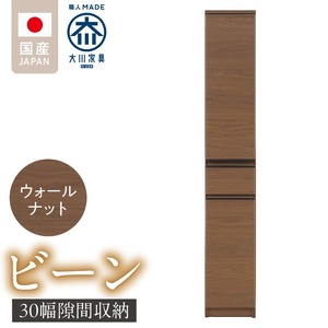 隙間収納 【ビーン 30】 ウォールナット_隙間収納 ビーン 30 大川家具 ウォールナット 収納 スリム 完成品 コンパクト 可動棚 機能性抜群 引出収納 フルオープンレール 耐震 お洒落 シンプル 日本製 お取り寄せ 福岡県 久留米市 送料無料 〔Qd090-02〕