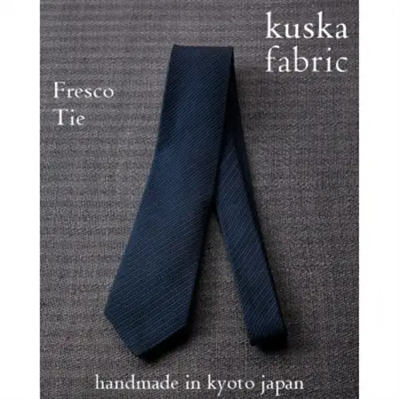 手織りネクタイ】ダークネイビー フレスコタイ kuskafabric 京都・丹後
