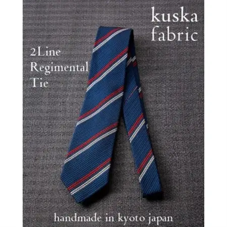 【手織りネクタイ】ネイビー 2ラインタイ kuskafabric 京都・丹後のシルク織物_装飾品・工芸品 ネクタイ・ベルト 服飾小物 _【1099803】