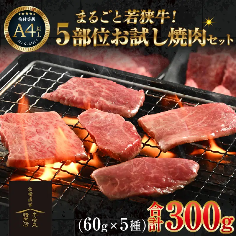 まるごと若狭牛！5部位お試し焼肉セット 300g（60g×5種）／ 焼肉 国産 ブランド牛 [aw009-a004]