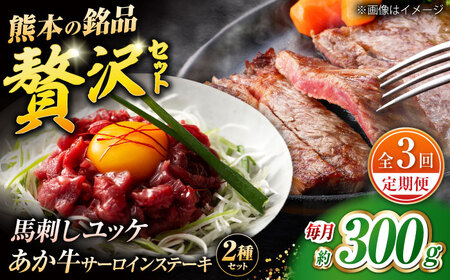 【全3回定期便】くまもとあか牛サーロインステーキと国産馬刺しユッケ贅沢セット 計約300g【有限会社 スイートサプライなかぞの】[ZBV094]