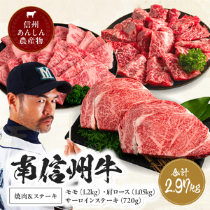  肉 南信州牛 焼肉 & ステーキ セット ( サーロインステーキ360g（約180g×2枚）×2パック、モモ焼肉用400g×3パック、肩ロース焼肉用350g×3パック ) | 長野県 飯田市