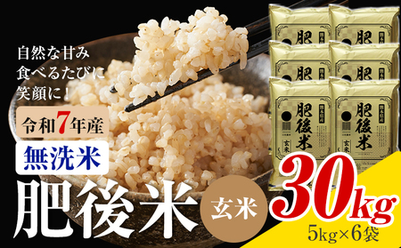 熊本県産 肥後米 無洗米 玄米 30kg 1袋5kg 米 お米 令和7年産 九州産 熊本県産 ブレンド米 送料無料《30日以内に出荷予定（土日祝除く）》玄米 無洗米 米