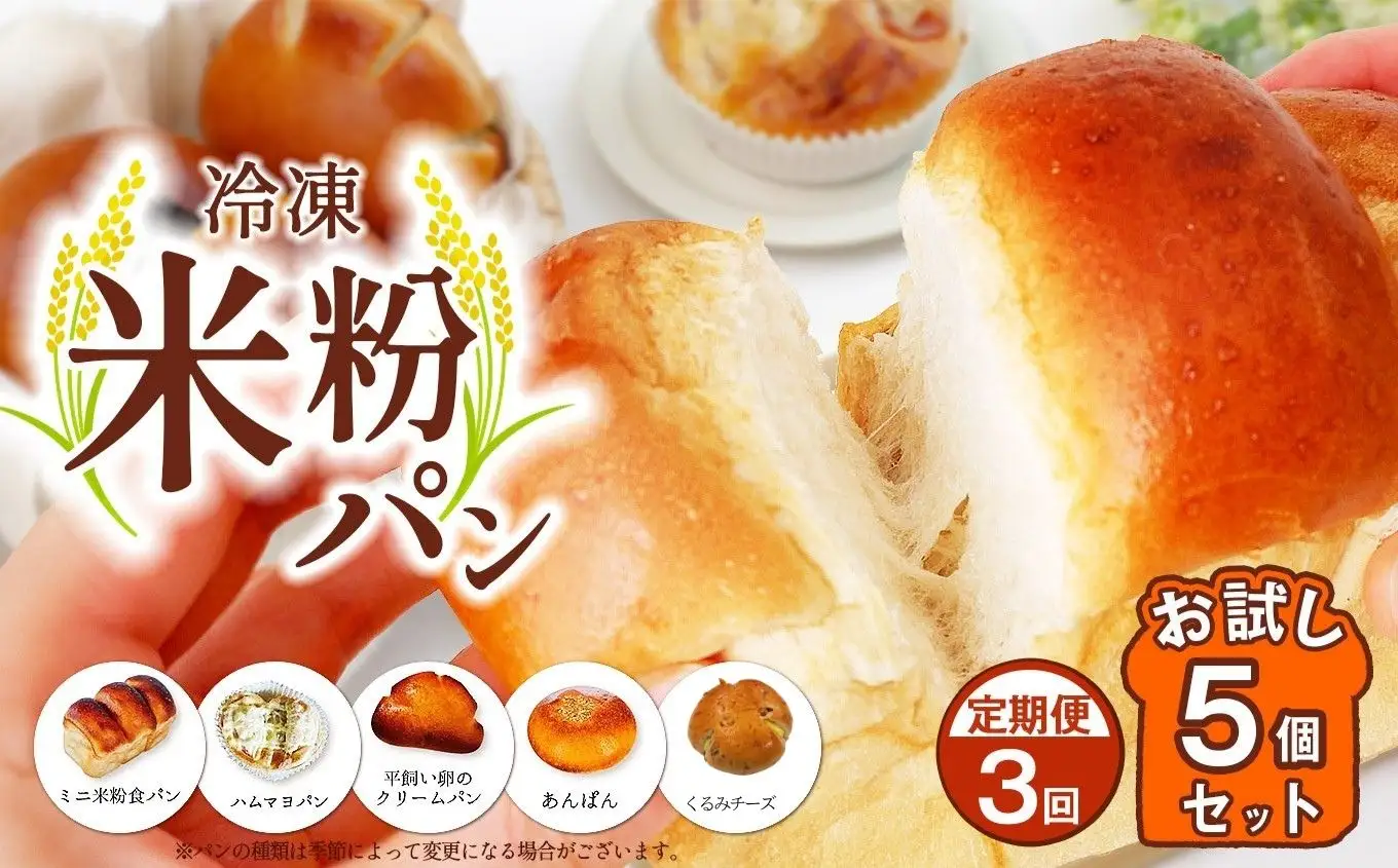【 定期便3回 】冷凍 米粉パン お試し 5個セット 穴太商店