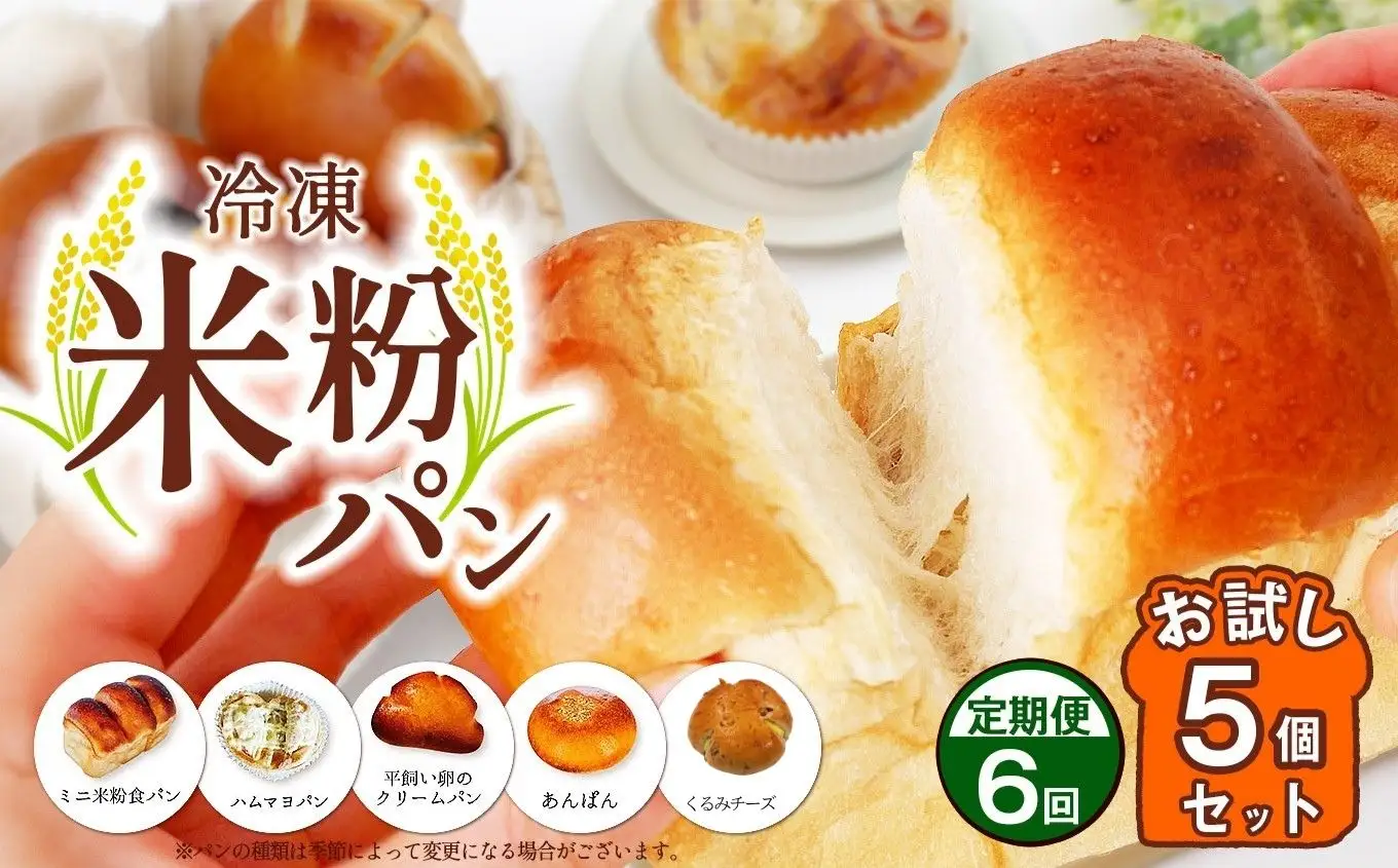 【  定期便 6回 】冷凍 米粉パン お試し5個セット 穴太商店