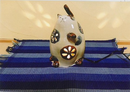 AD7　招き猫の陶灯【 猫 ねこ ネコ 焼物 置物 インテリア ランプ 照明 手作り 】