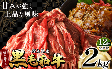 最高位賞を受賞！【定期12回】栃木県産黒毛和牛切り落とし 2000g |定期便 12回 和牛切り落とし 黒毛和牛切り落とし 栃木県産黒毛和牛 すき焼き 牛丼 高級 ご褒美  ふるさと納税 送料無料 那珂川町 栃木県