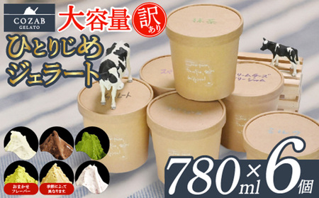 COZAB GELATO 訳あり 大容量 ひとりじめサイズ 6個セット アイスクリーム アイス ジェラート 山形県 山形市 FY25-277