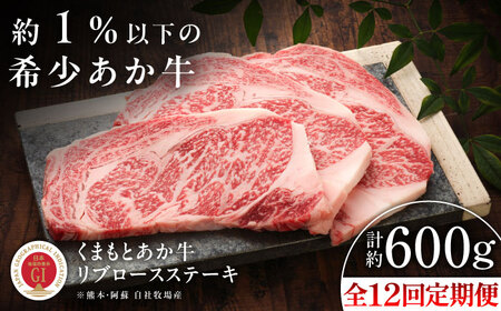 全12回定期便 GI認証 くまもとあか牛リブロースステーキ 約200g×3枚 BHAS089 リブロースステーキ