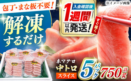 【1週間以内発送】本マグロ 中トロ スライス 5P(750g)  中とろ まぐろ マグロ [WAH043] スピード発送 最速発送 最短発送