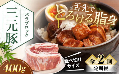 【全2回定期便】平田牧場 バラ ブロック 400g  豚肉 煮豚 煮物 [AJAP170]