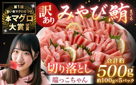  訳あり みやび鮪 切り落とし 端っこちゃん 計約500g（約100g×5） 5～6人前 ／ マグロ 鮪 トロ 本鮪 本マグロ 本まぐろ 冷凍まぐろ 冷凍鮪 まぐろ 赤身 トロ 鮪赤身 鮪トロ 国産鮪 国産まぐろ 切落し きりおとし 魚 海鮮 刺身 刺し身 冷凍 長崎 長崎県 長崎市