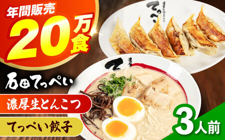 石田てっぺい 濃厚とんこつラーメン＆てっぺい餃子 3人前セット 冷凍 餃子 ギョーザ ラーメン 豚骨ラーメン 惣菜 おかず 国産 大阪府高槻市/無人屋[AOCX031]