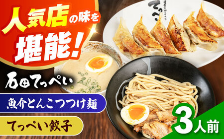 石田てっぺい 濃厚とんこつ魚介つけ麺＆てっぺい餃子 3人前セット 冷凍 餃子 ギョーザ つけ麺 つけめん 惣菜 おかず 国産 大阪府高槻市/無人屋[AOCX040]