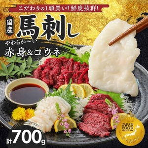 【馬刺し】 新鮮こだわり国産馬刺しセット【馬刺しタレ付き】福岡県産《馬刺し(赤身)・コウネ》 (赤身100g×6P・コウネ50g×2)_国産 馬刺し セット 計 700g 赤身 100g × 6袋 コウネ 50g × 2袋 特製 甘口醤油ダレ 100ml × 2本 福岡県産 新鮮 生食用 真空包装 個包装 急速冷凍 肉 馬肉 ブロック 冷凍 食べ比べ 小分け 便利 低カロリー 高たんぱく お取り寄せ 福岡県 久留米市 送料無料 〔Ah026〕