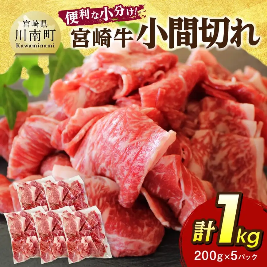 牛肉 【便利な小分け】宮崎牛小間切れ計1kg（200ｇ×5P） 牛肉