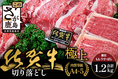 佐賀牛切り落とし【もも、うで、ばら】600g×2P(1.2kg)｜佐賀牛 和牛 国産牛 高級 ごちそう ギフト グルメ 贅沢 ふるさと納税 ブランド牛 佐賀県 鹿島市 お取り寄せ 牛肉好き必見 鹿島 もも うで ばら 切り落とし 牛肉 贅沢な食事 D-233
