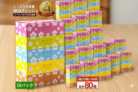 プラムファッション Boxティッシュ 5箱×16パック 合計80箱