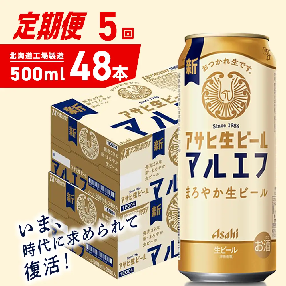 【定期便 5ヶ月】アサヒ生ビール≪マルエフ≫＜500ml＞24缶 2ケース 北海道工場製造