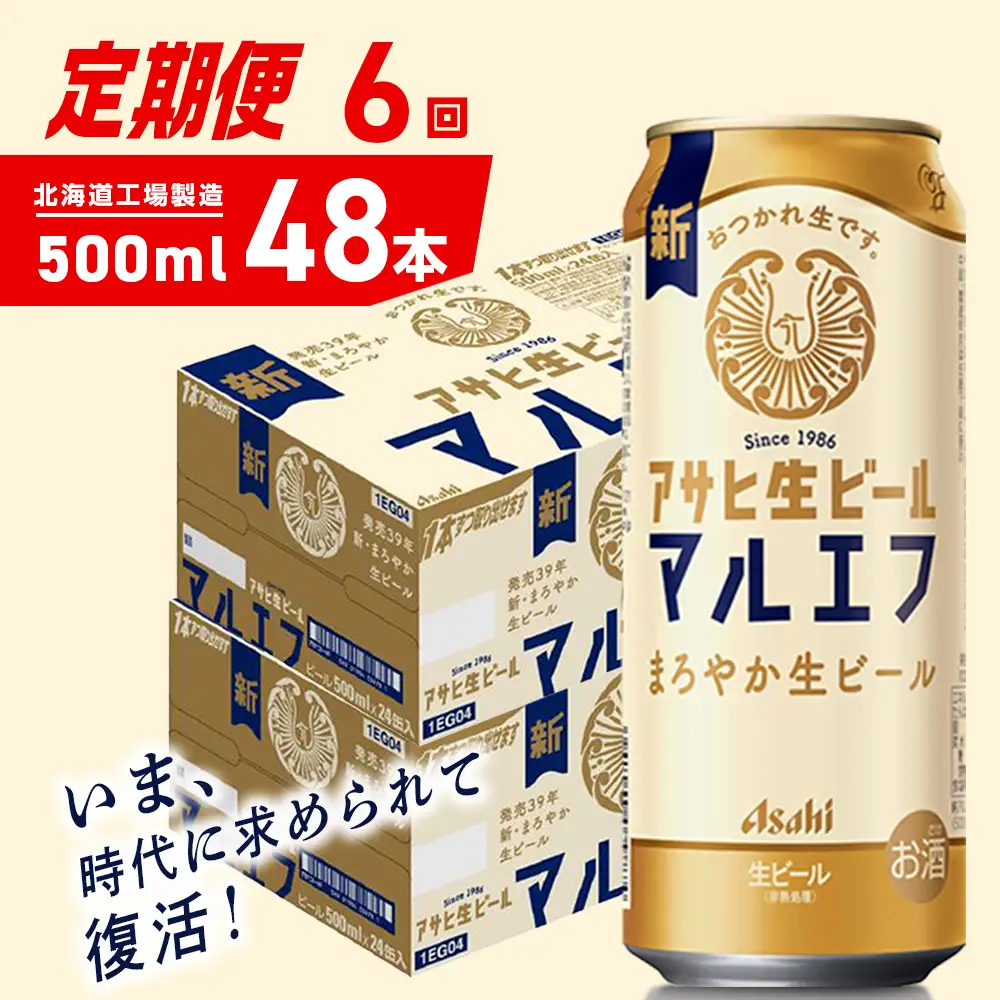 【定期便 6ヶ月】アサヒ生ビール≪マルエフ≫＜500ml＞24缶 2ケース 北海道工場製造