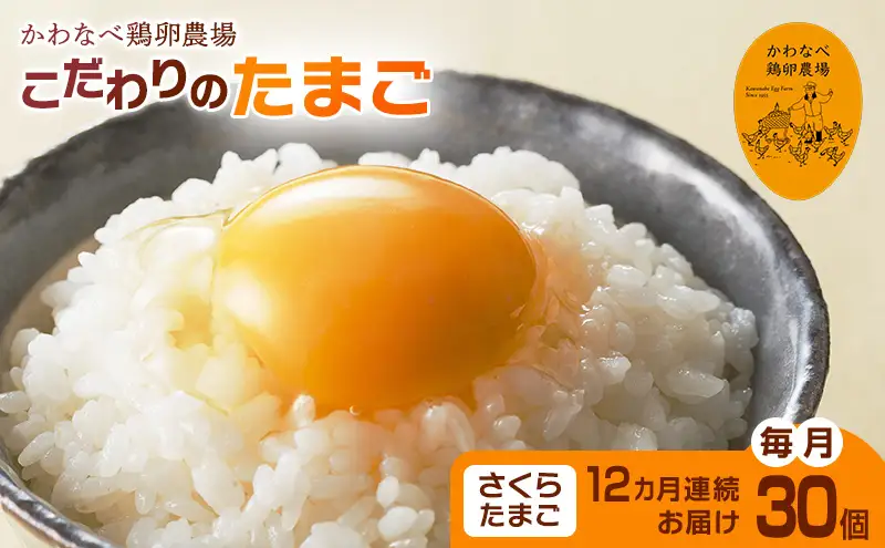 【定期便】かわなべ鶏卵農場のこだわりのたまごさくらたまご30個12ヶ月連続お届け/こだわり 国産 青梅市産 鶏 鳥 卵 たまご タマゴ 玉子 朝食 卵かけご飯 ＴＫＧ ゆでたまご 卵黄 卵白 健康 アミノ酸 定期便 青梅市