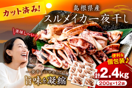 島根県産スルメイカ一夜干しカット済計2.4kg（小分け200g×12袋） 産地直送 干物 一夜干し イカ 人気 大容量 小分け 国産 冷凍ストック 【005_2062】