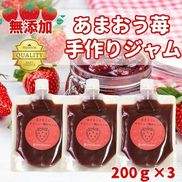 いちごジャム 無添加 あまおうとグラニュー糖のジャム 200g×3袋 手作り 国産 チューブ パウチ入り | 食品 加工食品 人気 おすすめ 送料無料
