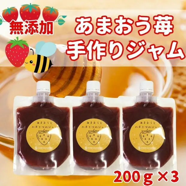いちごジャム 無添加 あまおうとハチミツのジャム 200g×3袋 手作り 国産 チューブ パウチ入り | 食品 加工食品 人気 おすすめ 送料無料