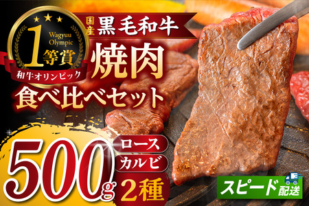 東浦町産黒毛和牛『下村牛』焼肉2種食べ比べセット（B）計500g（ロース・カルビ各250g）