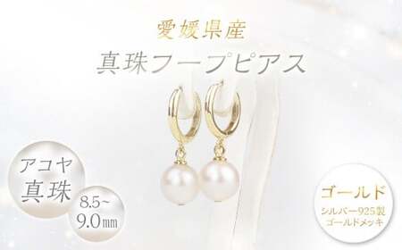 真珠 フープピアス 8.5～9.0mm 大珠 ゴールド パール アクセサリー （858-1）