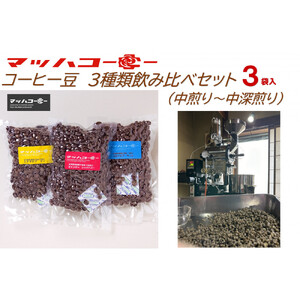 【復興支援】マッハコーヒー　コーヒー豆　3種類セット（中煎り～中深煎り）
