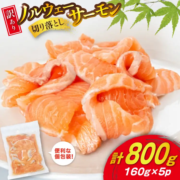 訳あり ノルウェー産 アトランティックサーモン 切り落とし おさしみ用 800g 160g×5p 個包装 [足利本店 宮城県 気仙沼市 20565990]