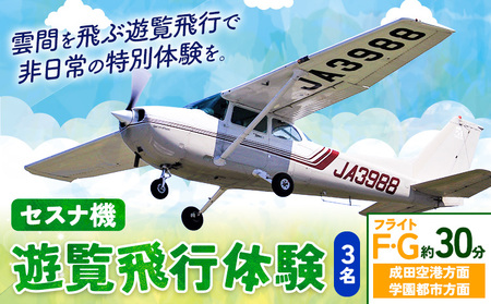 セスナ機遊覧飛行体験 3名 フライトF・G（約30分コース） 新中央航空株式会社《30日以内に出荷予定(土日祝除く)》茨城県 河内町 セスナ 飛行体験